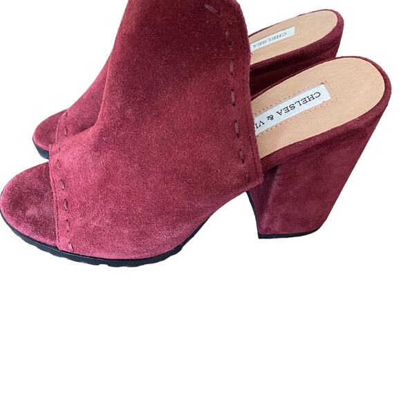 Chelsea Violet Tess Suede Burgundy Mule Open Toe Block Heel size 8 - Picture 6 of 10